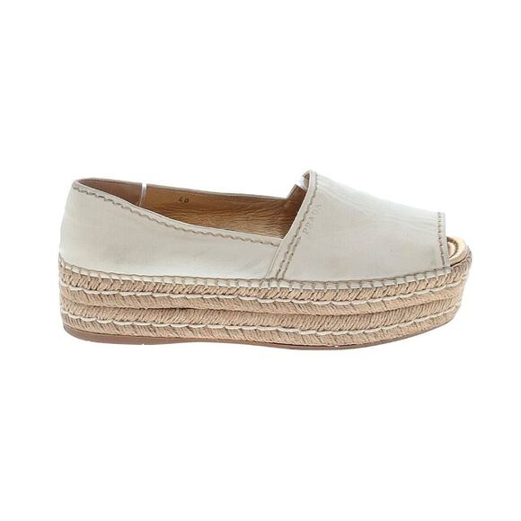 PRADA Cream Leather Platform Peep Toe Espadrilles Woven Flats Sz EU 40/US 9.5-10 - Picture 2 of 12
